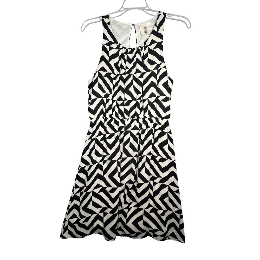 Francescas Black White Geometric Abstract Sleeveless Keyhole Dress Womens Size M